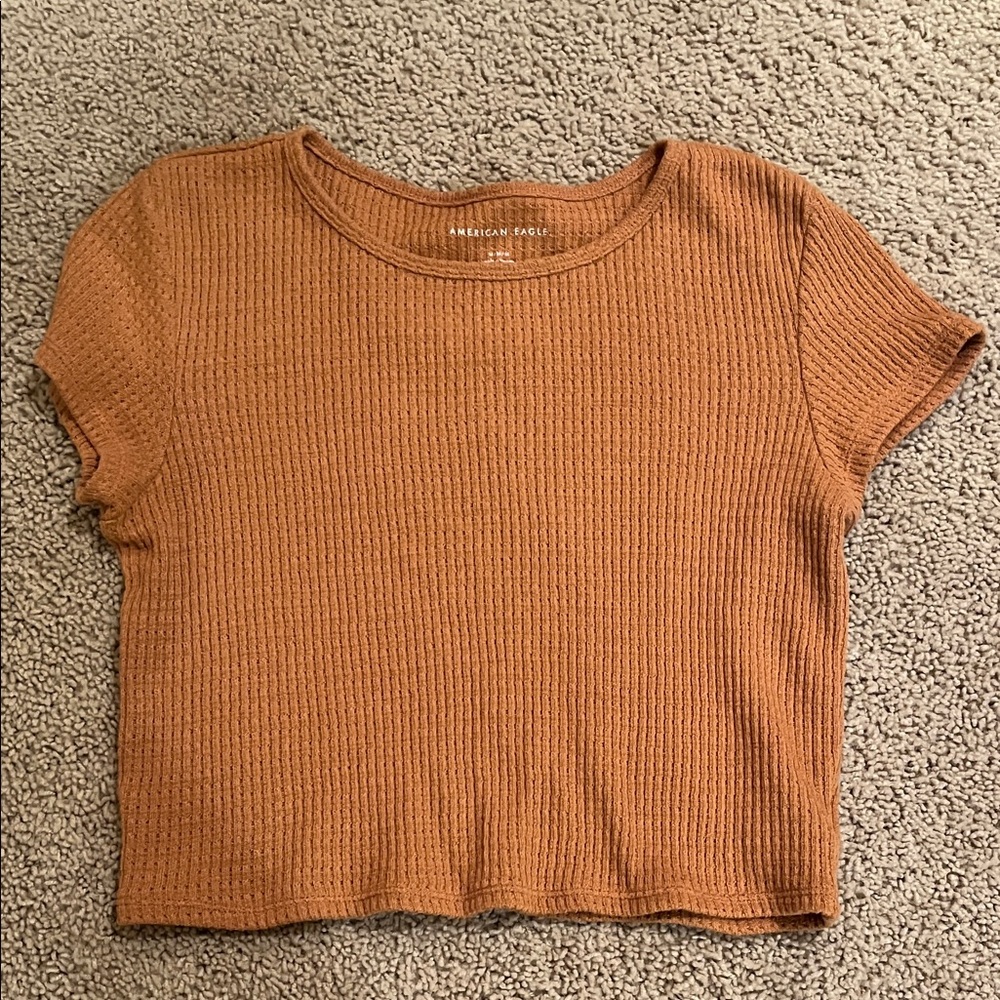 American Eagle Outfitters Women's Brown Ribbed Crop Top